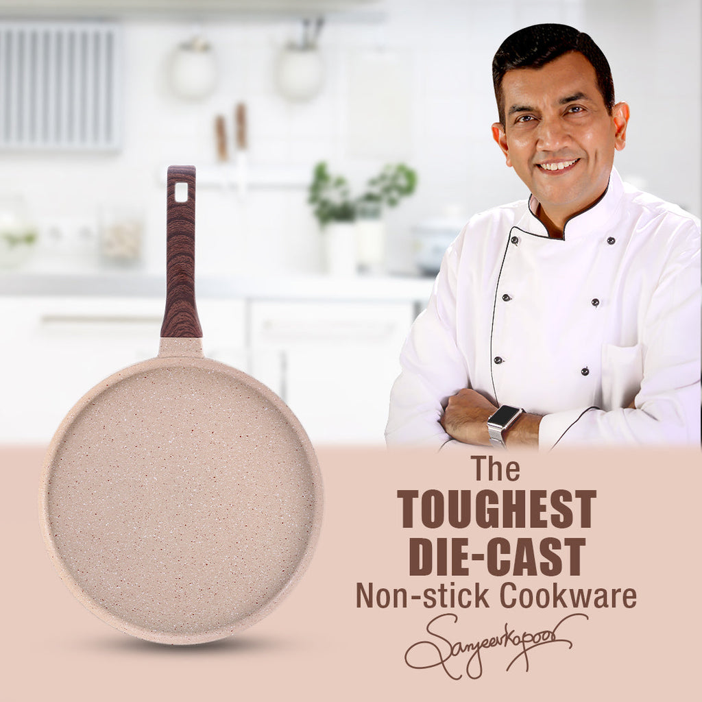 Duralife Die-cast 28 cm Dosa Tawa | 5 Layer Healthy Duramax Non-Stick Coating | Soft Touch Handle | Pure Grade Aluminium | PFOA Free | 2 Year Warranty | Ivory