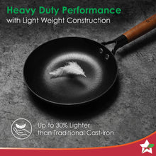 Load image into Gallery viewer, Pre-Seasoned Ferro Light 20cm Cast Iron Fry Pan | 800 ml | Acacia Wooden Handles | Gravity Moulding Technology | No Chemical Coating | 10 Year Warranty