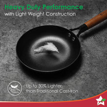 Load image into Gallery viewer, Pre-Seasoned Ferro Light 24cm Cast Iron Fry Pan | 1.4L | Acacia Wooden Handles | Gravity Moulding Technology | No Chemical Coating |10 Year Warranty