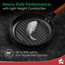 Load image into Gallery viewer, Pre-Seasoned Ferro Light 24cm Grill Pan| 2.5MM | Acacia Wooden Handles | Gravity Moulding Technology | No Chemical Coating |10 Year Warranty