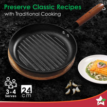 Load image into Gallery viewer, Pre-Seasoned Ferro Light 24cm Grill Pan| 2.5MM | Acacia Wooden Handles | Gravity Moulding Technology | No Chemical Coating |10 Year Warranty