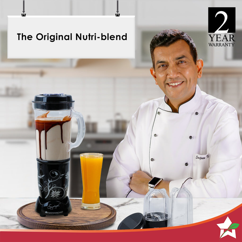 Nutri-blend Juicer, Mixer, Grinder, Blender & Smoothie Maker | 500W 22000 RPM 100% Full Copper Motor | Stainless steel Blades | 3 unbreakable jars | 2 Years warranty | Recipe book by Chef Sanjeev Kapoor | Black