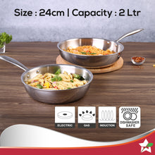 Load image into Gallery viewer, Nigella Tri-ply Stainless Steel 24 cm Fry Pan | 2 Litres | 2.5mm Thickness | With Induction base | Compatible with all cooktops | Riveted Cool-Touch Handle | 10 Year Warranty